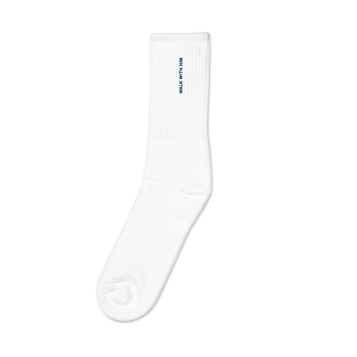 Walk With Him White Embroidered socks