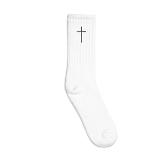 Walk With Him White Embroidered socks