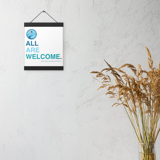 All Are Welcome Poster with hangers